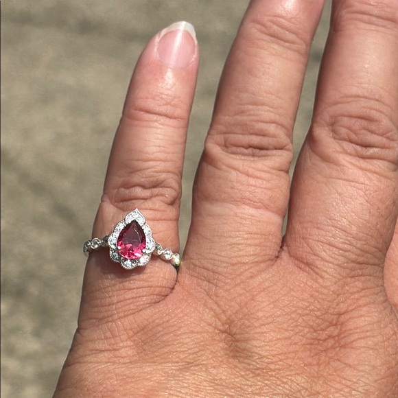 Pear Cut 1.25 tcw Genuine Pink Sapphire & Diamond Ring Sterling Silver Size 7 - Picture 12 of 15